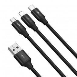 Baseus Rapid Series 3-in-1 3.5A 1.2m USB-C to Lightning, USB-C, microUSB - kombinuotas kabelis, juodas pigiau