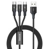 Baseus Rapid Series 3-in-1 3.5A 1.2m USB-C to Lightning, USB-C, microUSB - kombinuotas kabelis, juodas kaina