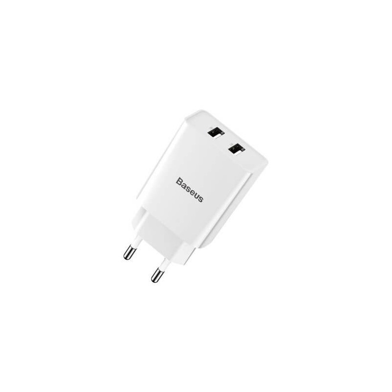 Baseus Speed Mini Dual U Charger USB, 10.5W, White - buitinis įkroviklis kaina