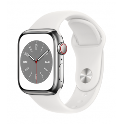 Apple Watch Series 8 GPS + Cellular, 41mm Silver Stainless Steel Case with White Sport Band - Regular kaina