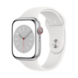 Apple Watch Series 8 GPS + Cellular, 45mm Silver Aluminium Case with White Sport Band - Regular kaina