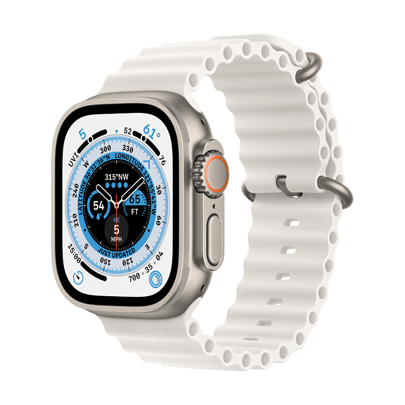 Apple Watch Series Ultra GPS + Cellular, 49mm Titanium Case with White Ocean Band kaina
