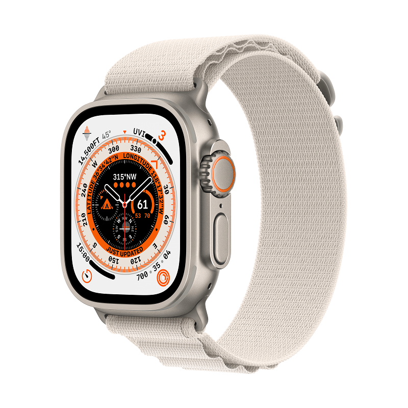 Apple Watch Series Ultra GPS + Cellular, 49mm Titanium Case with Starlight Alpine Loop - Large kaina