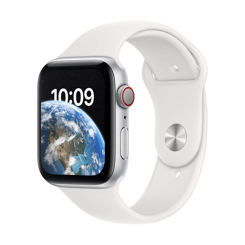 Apple Watch SE 2nd gen GPS + Cellular 44mm Silver Aluminium Case with White Sport Band - Regular 2nd Gen kaina