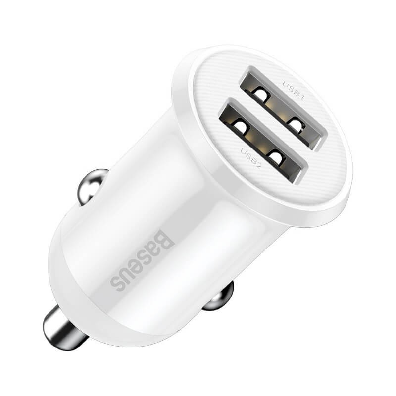 Baseus Grain Pro Car Charger 2x USB 4.8A automobilinis įkroviklis,balta kaina