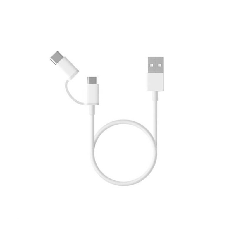 Xiaomi Mi 2-in-1 USB Cable Micro USB to Type C, 1m, White - kabelis pigiau