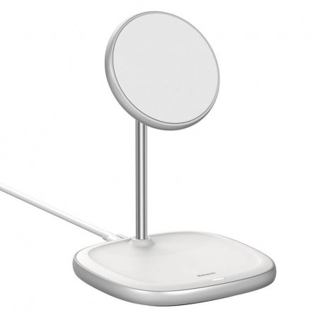 Baseus Swan Magnetic Desktop Bracket Wireless Charger for iPhone 12, White - belaidis įkroviklis / laikiklis, baltas kaina