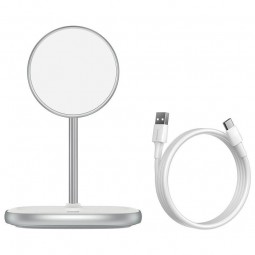Baseus Swan Magnetic Desktop Bracket Wireless Charger for iPhone 12, White - belaidis įkroviklis / laikiklis, baltas