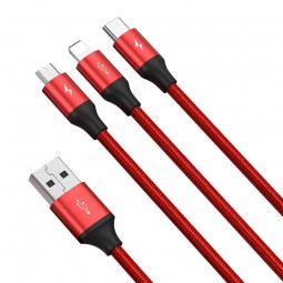 Baseus Rapid Series 3-in-1 3.5A 1.2m USB-C to Lightning, USB-C, microUSB - kombinuotas kabelis, raudonas pigiau