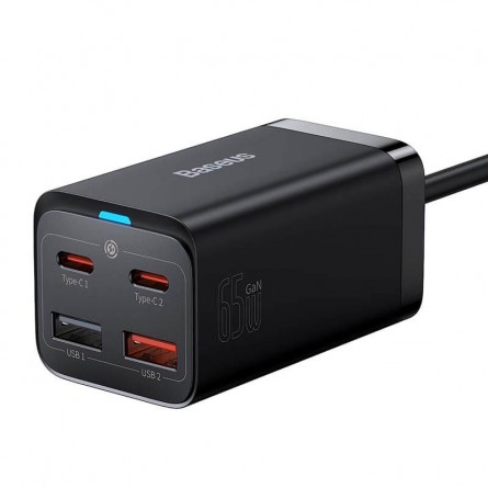 Baseus GaN3 Pro 65W Destop Fast Charger, USB-C x2, USB x2, Black - buitinis įkroviklis kaina