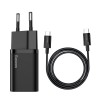 Baseus Super Si Quick Charger 1C 25W with USB-C to USB-C 1m cable, Black - buitinis įkroviklis kaina