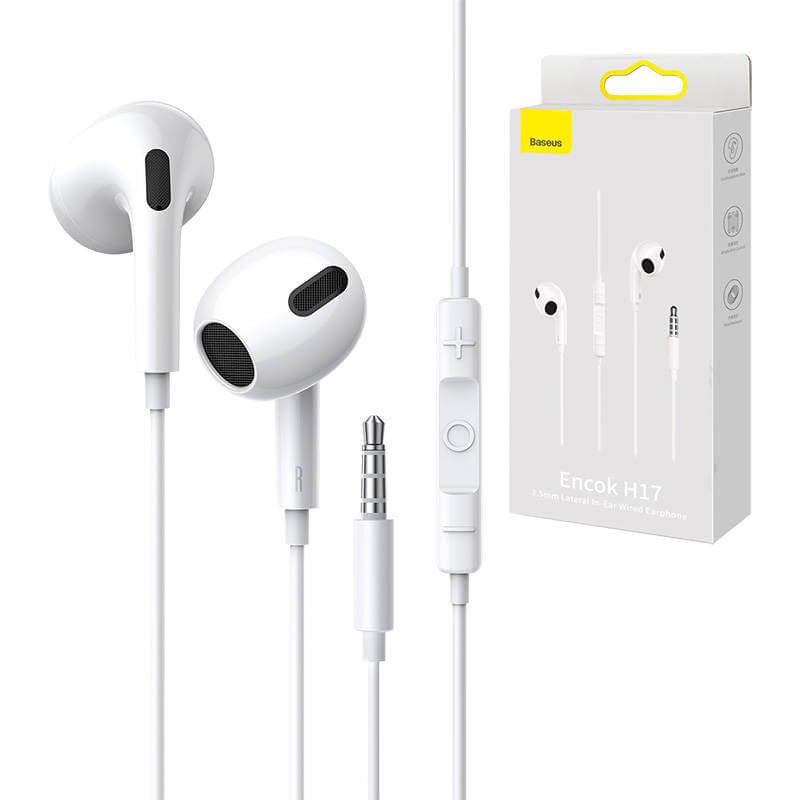 Baseus Encok H17 Wired Earphone, 3.5 mm, White - laidinės ausinės kaina Baseus Encok H17 Wired Earphone, 3.5 mm, White - laidinės ausinės kaina