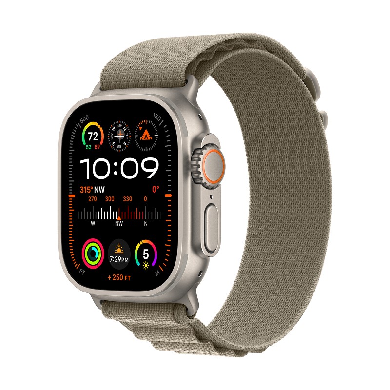 Apple Watch Ultra 2 GPS + Cellular, 49mm Titanium Case with Olive Alpine Loop - Small kaina Apple Watch Ultra 2 GPS + Cellular, 49mm Titanium Case with Olive Alpine Loop - Small kaina