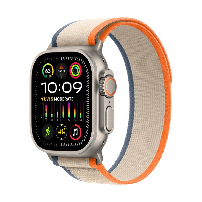 Apple Watch Ultra 2 GPS + Cellular, 49mm Titanium Case with Orange/Beige Trail Loop - M/L kaina Apple Watch Ultra 2 GPS + Cellular, 49mm Titanium Case with Orange/Beige Trail Loop - M/L kaina