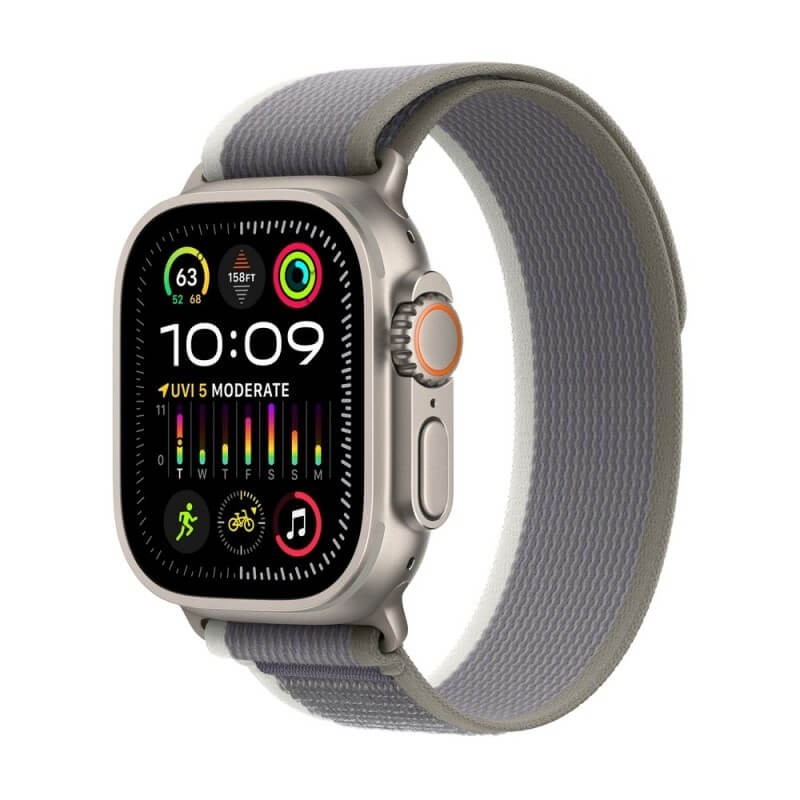 Apple Watch Ultra 2 GPS + Cellular, 49mm Titanium Case with Green/Grey Trail Loop - M/L kaina Apple Watch Ultra 2 GPS + Cellular, 49mm Titanium Case with Green/Grey Trail Loop - M/L kaina