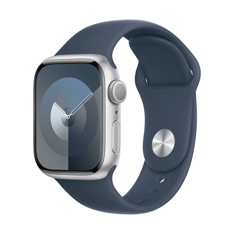 Apple Watch Series 9 GPS 41mm Silver Aluminium Case with Storm Blue Sport Band - S/M kaina Apple Watch Series 9 GPS 41mm Silver Aluminium Case with Storm Blue Sport Band - S/M kaina