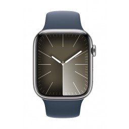 Apple Watch Series 9 GPS + Cellular 45mm Silver Stainless Steel Case with Storm Blue Sport Band - M/L pigiau