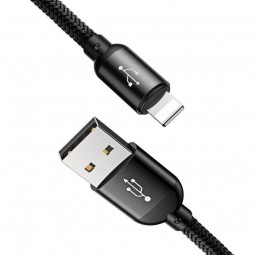 Baseus Three Primary Colors 3-in-1 Cable, Type C, Lightning, Micro USB, 3A, 1.2M, Black - kombinuotas kabelis, juodas skubu