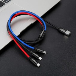 Baseus Three Primary Colors 3-in-1 Cable, Type C, Lightning, Micro USB, 3A, 1.2M, Black - kombinuotas kabelis, juodas lizingu