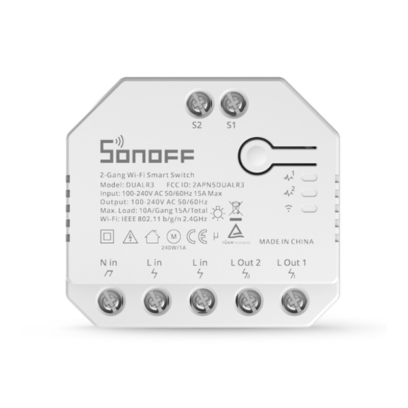 Sonoff 2-Gang Wi-Fi- Smart Switch DualR3 - išmanusis dviejų kanalų jungiklis kaina
