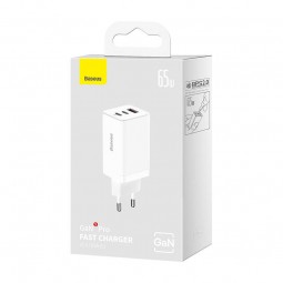 Baseus GaN5 Pro Fast Charger 2xUSB-C + USB 65W - buitinis įkroviklis, baltas atsiliepimas