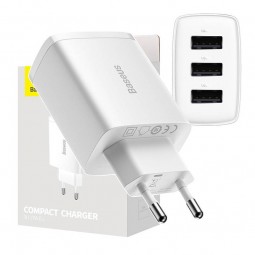 Baseus Compact Charger 17W, 3x USB, White - buitinis įkroviklis, baltas lizingu