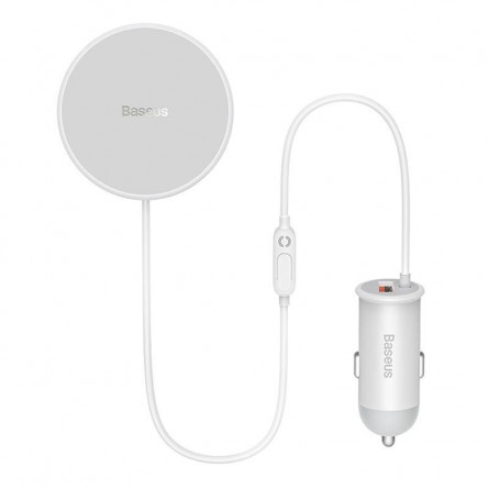 Baseus CW01 Magnetic Wireless Charging Car Mount, White - automobilinis magnetinis laikiklis su pakrovėju kaina