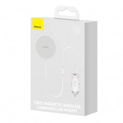 Baseus CW01 Magnetic Wireless Charging Car Mount, White - automobilinis magnetinis laikiklis su pakrovėju skubu