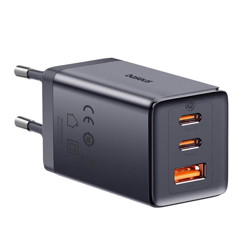 Baseus GaN5 Ultra Fast Charger 2xUSB-C + USB 65W - buitinis įkroviklis, pilkas kaina