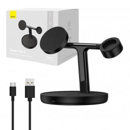 Baseus Swan 3-in-1 Wireless Charger Bracket - belaidis įkroviklis / laikiklis, juodas Kaune