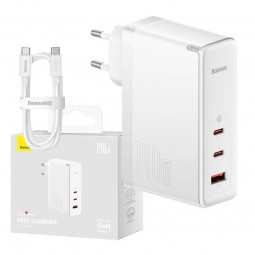 Baseus GaN5 Pro Fast Charger 2xUSB-C + USB 140W - buitinis įkroviklis, baltas išsimokėtinai