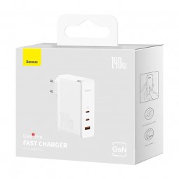 Baseus GaN5 Pro Fast Charger 2xUSB-C + USB 140W - buitinis įkroviklis, baltas garantija