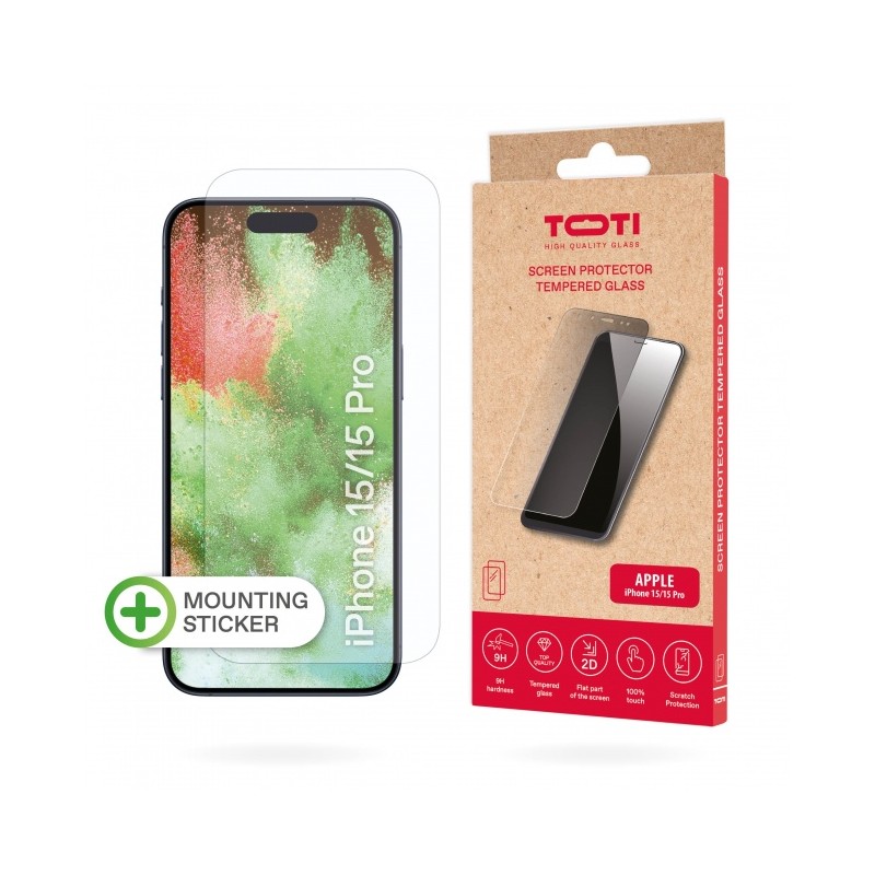 Toti Screen Protector Tempered Glass for Apple iPhone 15/15 Pro  - ekrano apsauga kaina