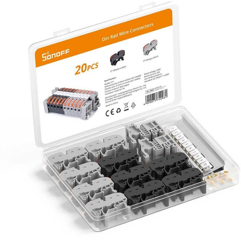 Sonoff Din Rail Wire Connectors 211 - kabelių sujungimo jungtys kaina Sonoff Din Rail Wire Connectors 211 - kabelių sujungimo jungtys kaina
