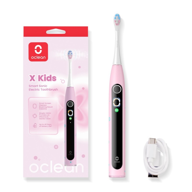 Oclean X Kids rožinis išmanusis garsinis elektrinis dantų šepetėlis vaikams