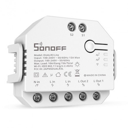 SONOFF DUALR3-LITE išmanusis 2 kanalų Wi-Fi jungiklis žaliuzėms ir šviesoms