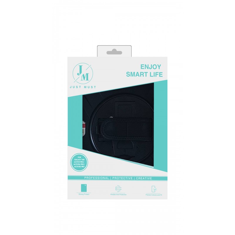 Just Must tvirtas dėklas su dirželiu Samsung Galaxy Tab Active Pro / Active4 Pro / Active5 Pro (Juodas)