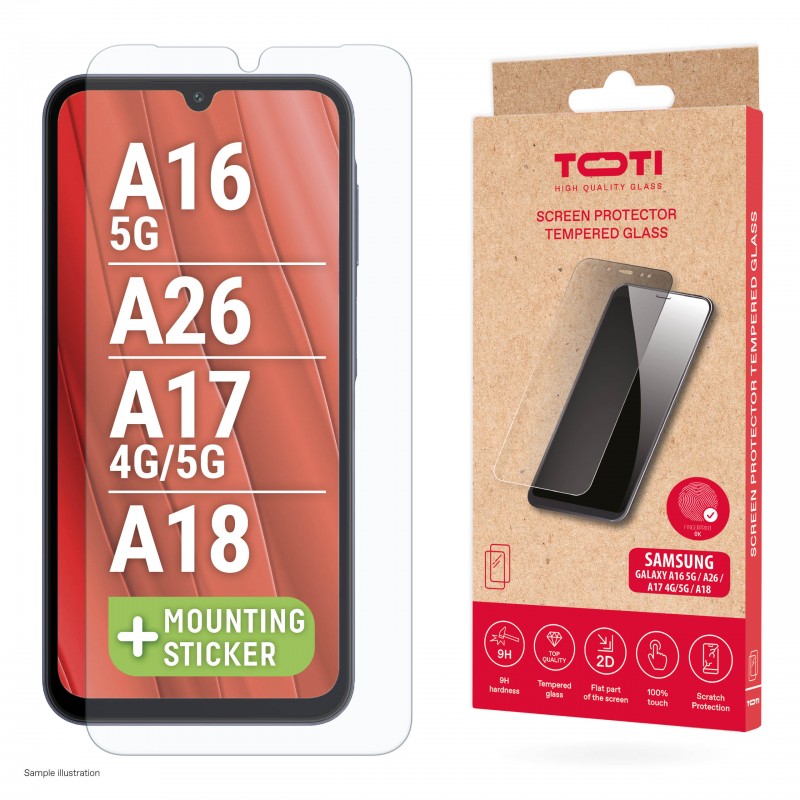 Toti grūdintas 2D ekrano apsaugos stiklas Samsung Galaxy A26/A16/A17/A18