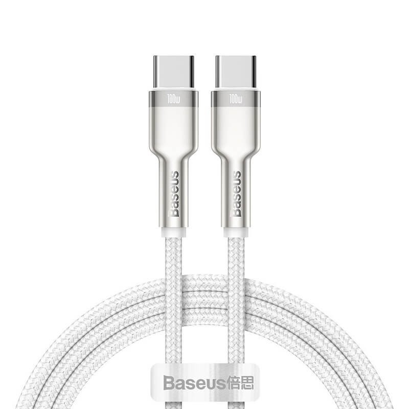 Baseus Cafule Metal Type-C to Type-C 100W 1m, Q.C 3.0 - greito įkrovimo kabelis, baltas kaina