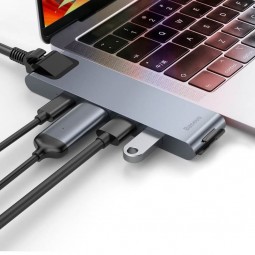Baseus Hub Thunderbolt C + Pro Adapter 7-in-1 for MacBook, Gray - jungčių stotelė internetu
