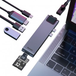 Baseus Hub Thunderbolt C + Pro Adapter 7-in-1 for MacBook, Gray - jungčių stotelė kaune