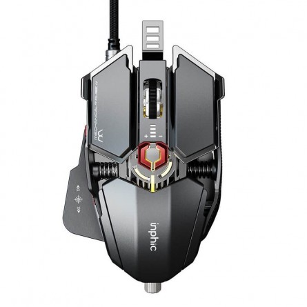 Inphic PG6 Wired Gaming Mouse, 7200 DPI, 9 Keys, Triple Fire, RGB, Silver / Red - laidinė žaidimų pelė kaina