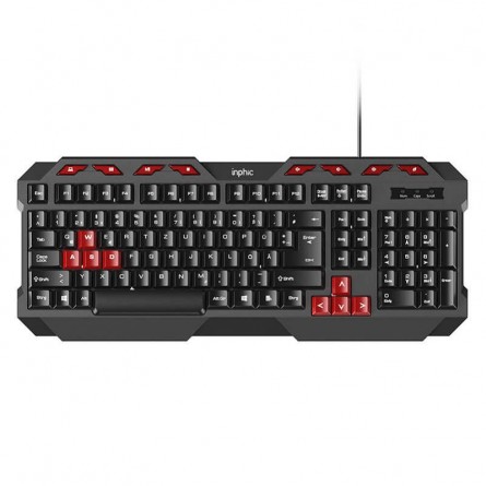 Inphic V610 Wired Keyboard, Anti-ghosting, Black / Red - laidinė žaidimų klaviatūra kaina