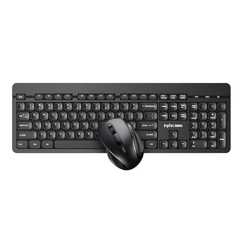 Inphic V790 2.4G Wireless Keyboard + Mouse Set, Ergonomic, Black - belaidės klaviatūros ir pelės rinkinys kaina