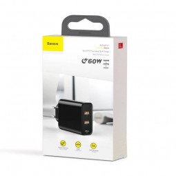 Baseus USB PPS 2x USB QC + USB-C PD 5A 60W buitinis įkroviklis, baltas garantija