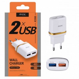 M.TK Wall Charger K3366, 5V, 2.4A, 2x USB, White -...