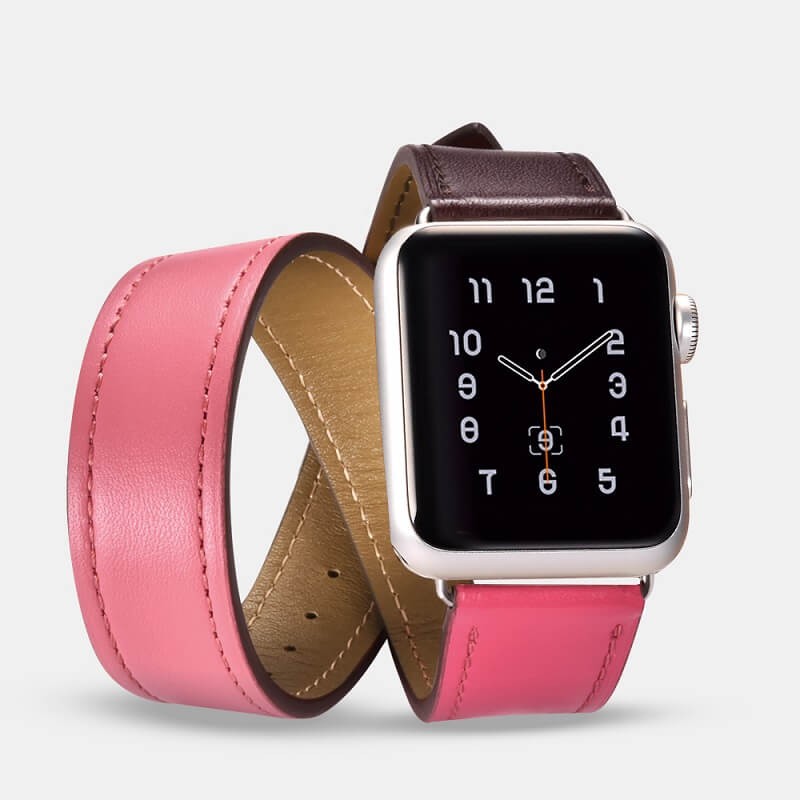 Icarer Apple Watch Band 42mm/44mm, Leather, Double, Coffe / Rose - natūralios odos dirželis kaina