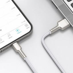 Baseus Cafule Metal USB to Lightning 2.4A Data Cable, White - kabelis garantija