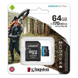 Kingston microSDXC 64GB Canvas Go! Plus 170MB/s atminties kortelė su SD adapteriu internetu