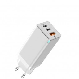 Baseus GaN Quick Travel Charger 65W, 2xUSB-C + USB-A, White - buitinis įkroviklis, baltas pigiai